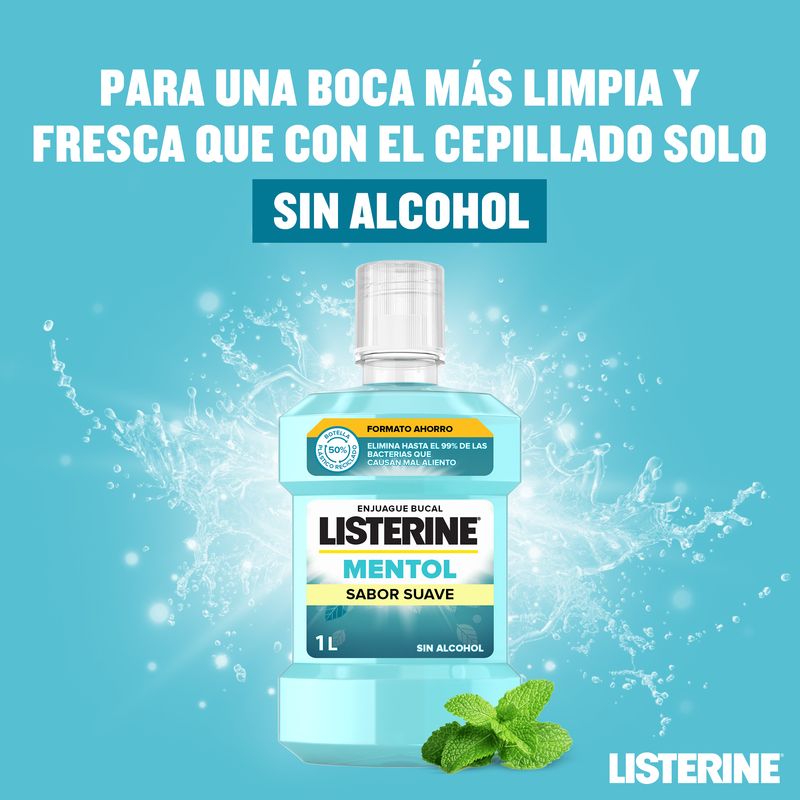 Listerine, Enjuague Bucal Mentol Sabor Suave, 1000 ml