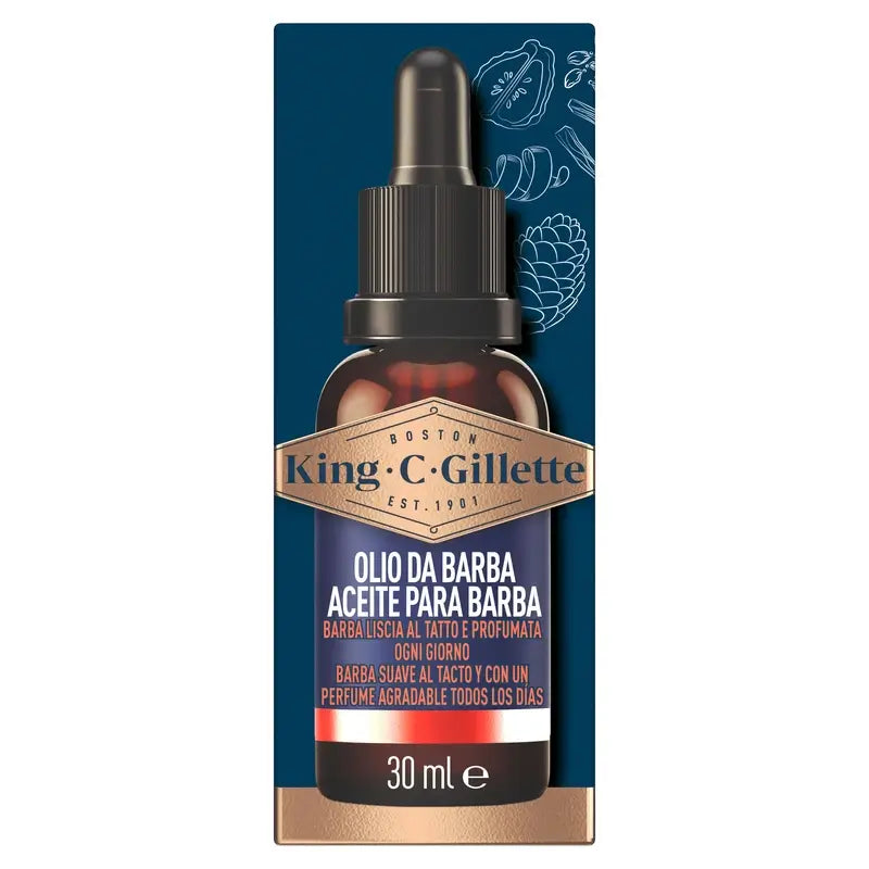 King C. Gillette aceite para barba hombre aroma vegetal, 30 Ml