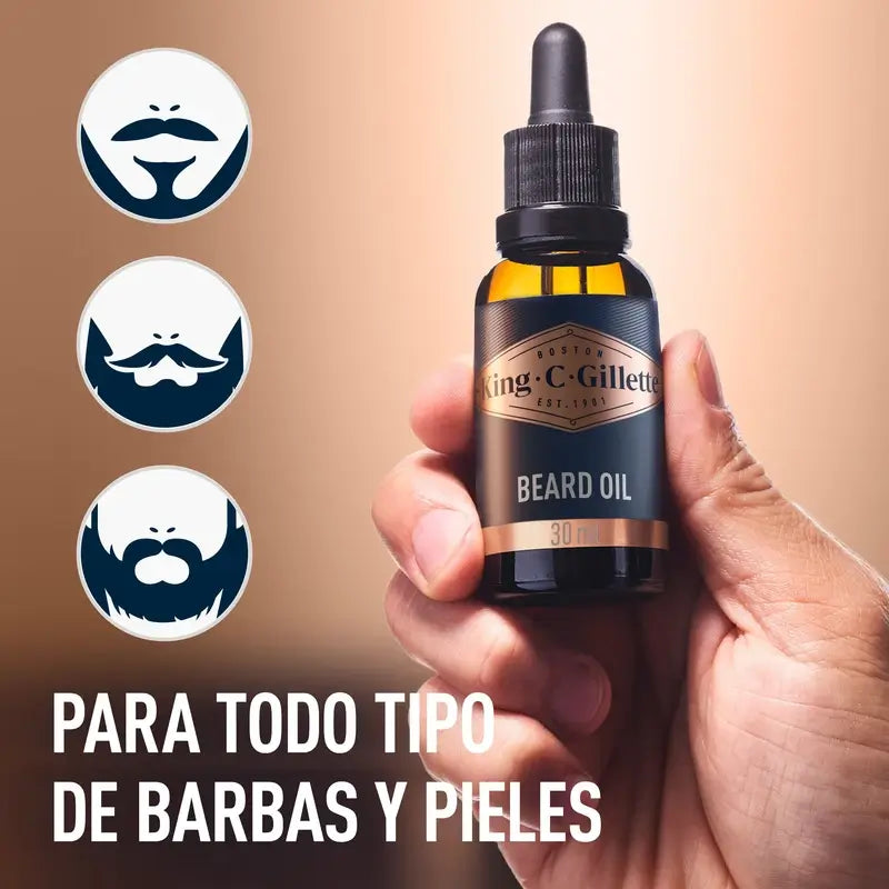 King C. Gillette aceite para barba hombre aroma vegetal, 30 Ml