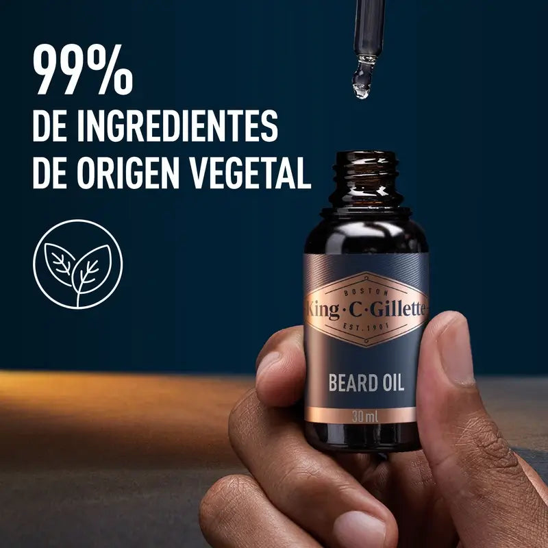 King C. Gillette aceite para barba hombre aroma vegetal, 30 Ml