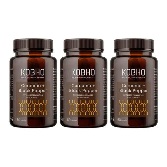 Kobho Labs Suplemento Cúrcuma + Pimienta Negra, 3 x  60 cápsulas