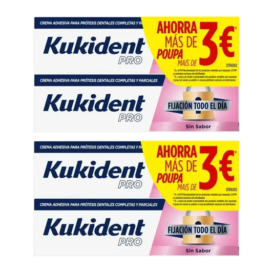 Kukident Pro Fijación Todo El Día Sin Sabor, Pack Ahorro, 4X47 Gr