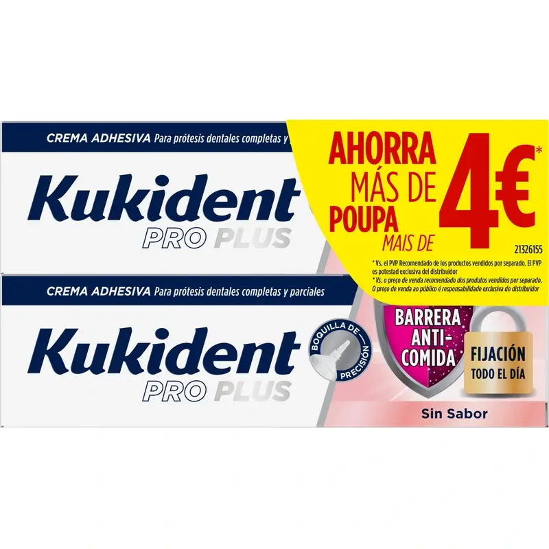 Kukident Pro Plus Barrera Anticomida, Pack Ahorro, 2x40 gr