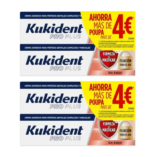 Kukident Pro Plus Sujeción Firmeza Al Masticar, Pack Ahorro, 4X40 Gr
