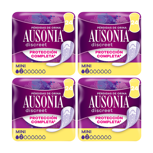 Ausonia Pack Discreet Compresas Para Pérdidas De Orina Para Mujer Mini, 4 x 24 Unidades