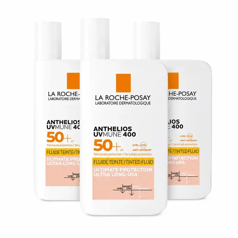 La Roche Posay Anthelios UVMune 400 SPF50+ Fluido con Color, Pack 3 x 50 ml