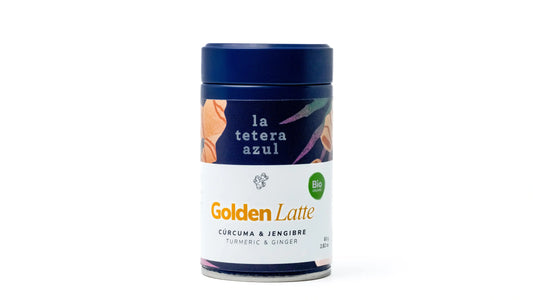 La Tetera Azul Golden Latte Ecológico 100%, Cúrcuma Latte Con Jengibre, Canela Y Cardamomo, Infusión Gourmet Antioxidante bote de 80g.