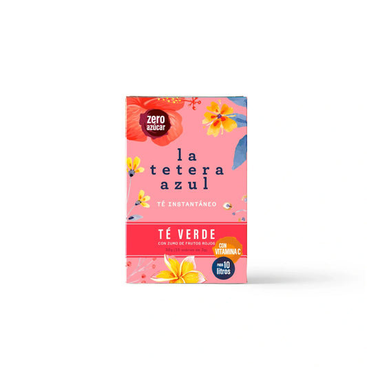 La Tetera Azul Te Verde Frío Sabor Frutos Rojos. Infusión Fría En Polvo caja de 10 sobres