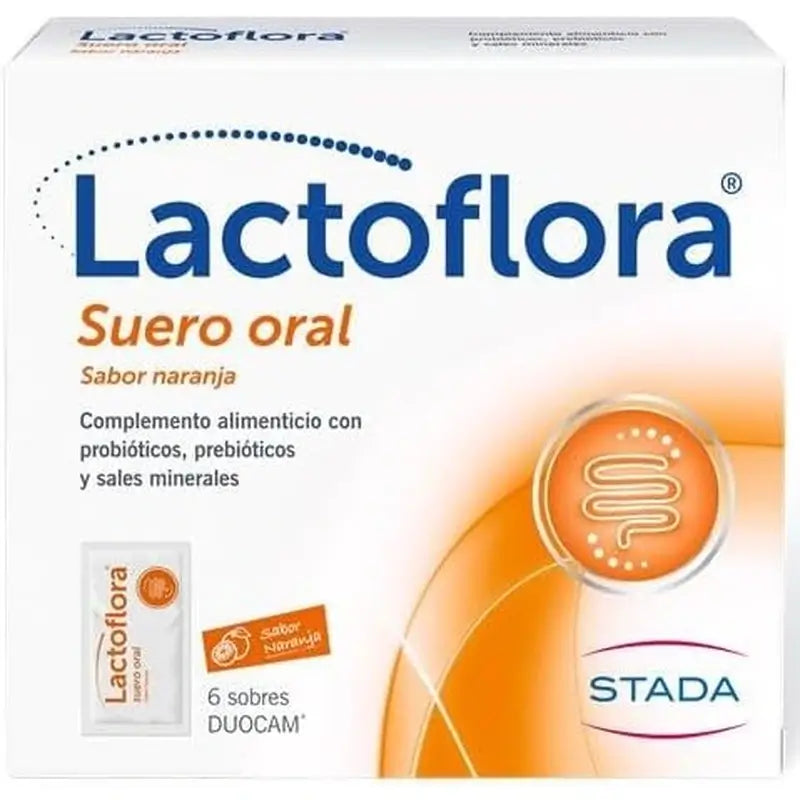 Lactoflora Suero Oral Con Probióticos, Prebióticos Y Sales Minerales Sabor Naranja , 6 Sobres