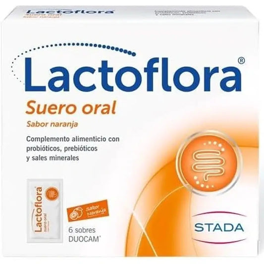 Lactoflora Suero Oral Con Probióticos, Prebióticos Y Sales Minerales Sabor Naranja , 6 sobres
