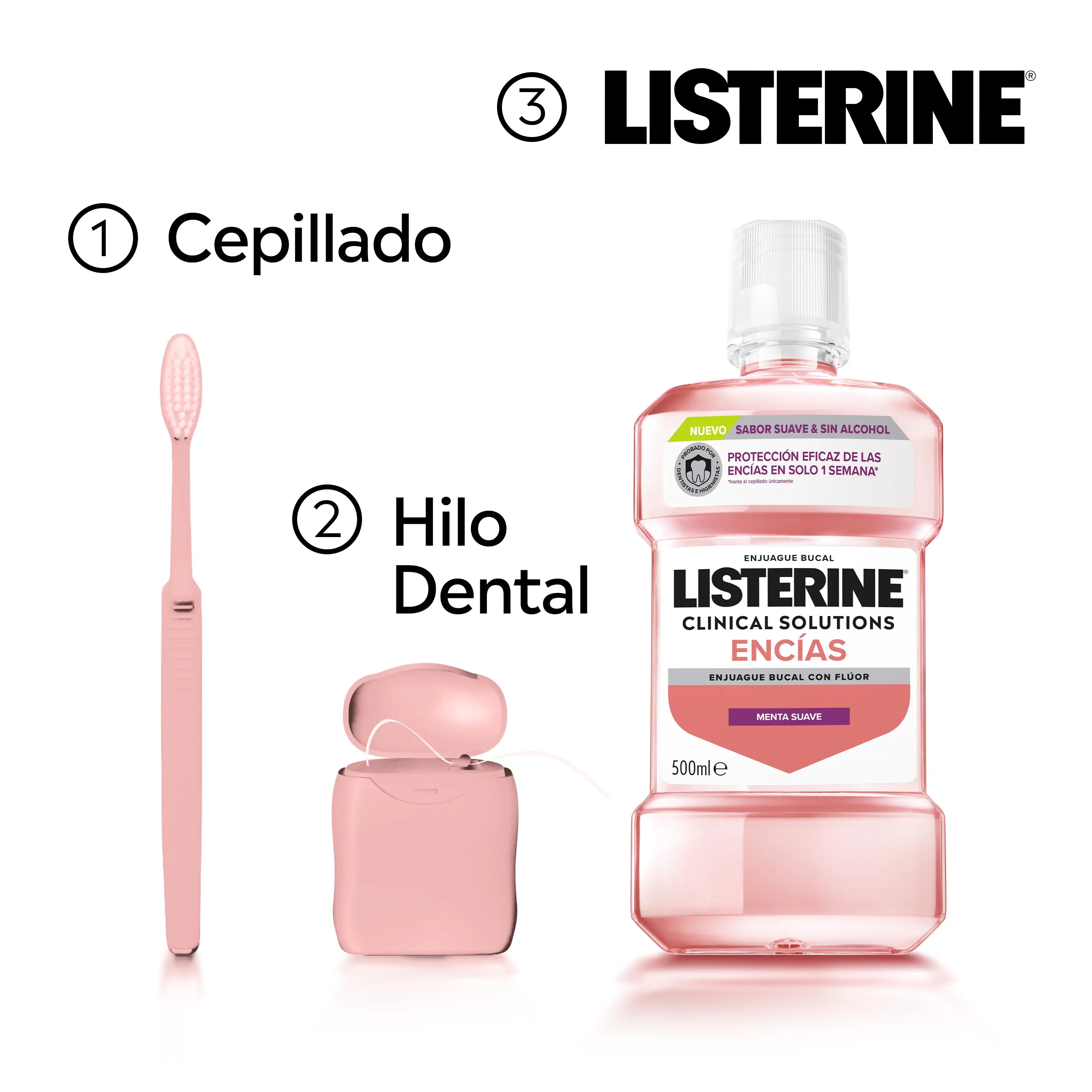 Listerine Clinical Solutions Encías Sabor Suave, 500 ml