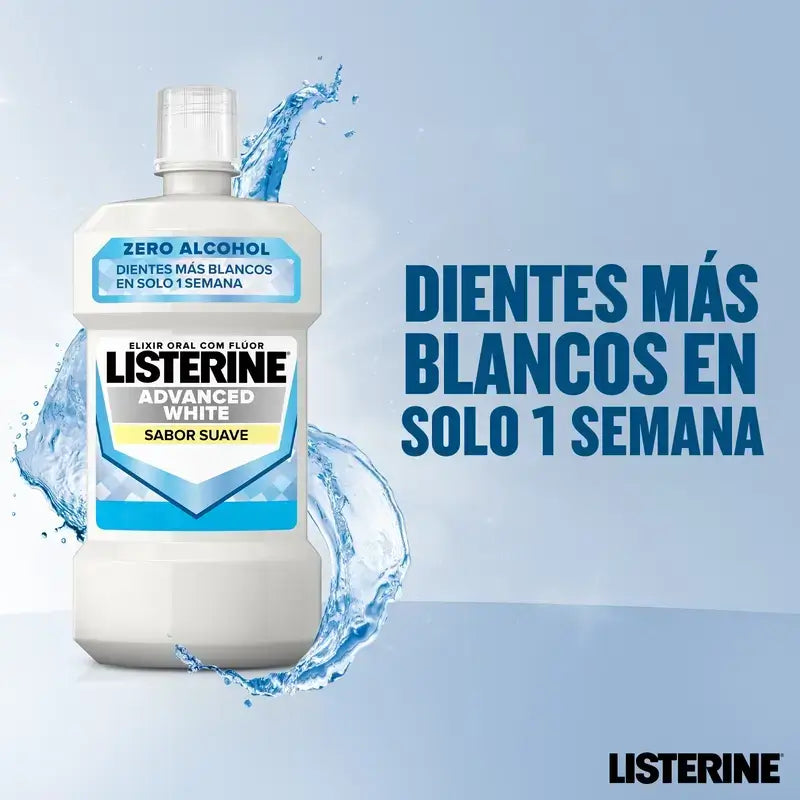 Listerine Duplo Enjuague Bucal, Blanqueador Avanzado, Sin Alcohol, Menta Suave, 2 x 500 Ml