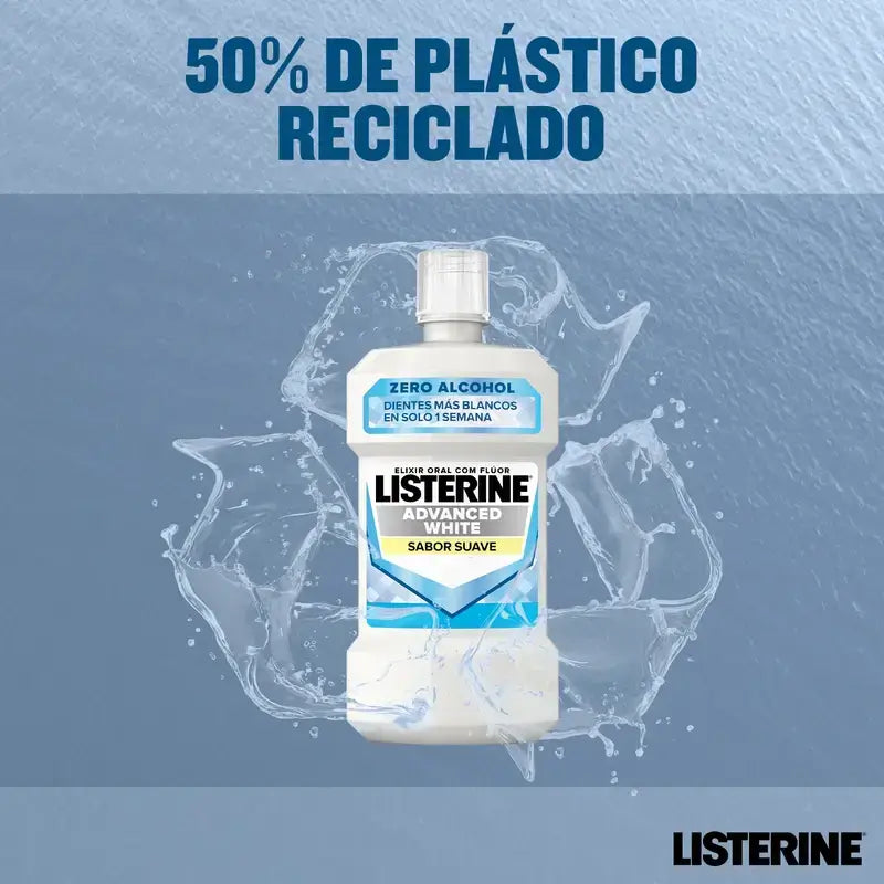 Listerine Duplo Enjuague Bucal, Blanqueador Avanzado, Sin Alcohol, Menta Suave, 2 x 500 Ml