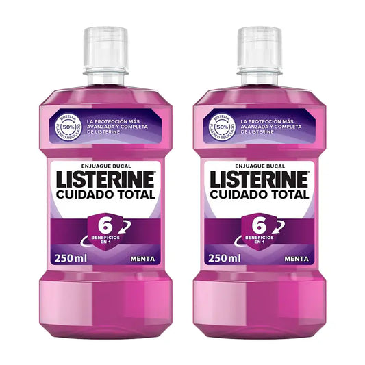 Listerine Duplo Enjuague Bucal Cuidado Total, Sabor Menta, 2 x 250 Ml