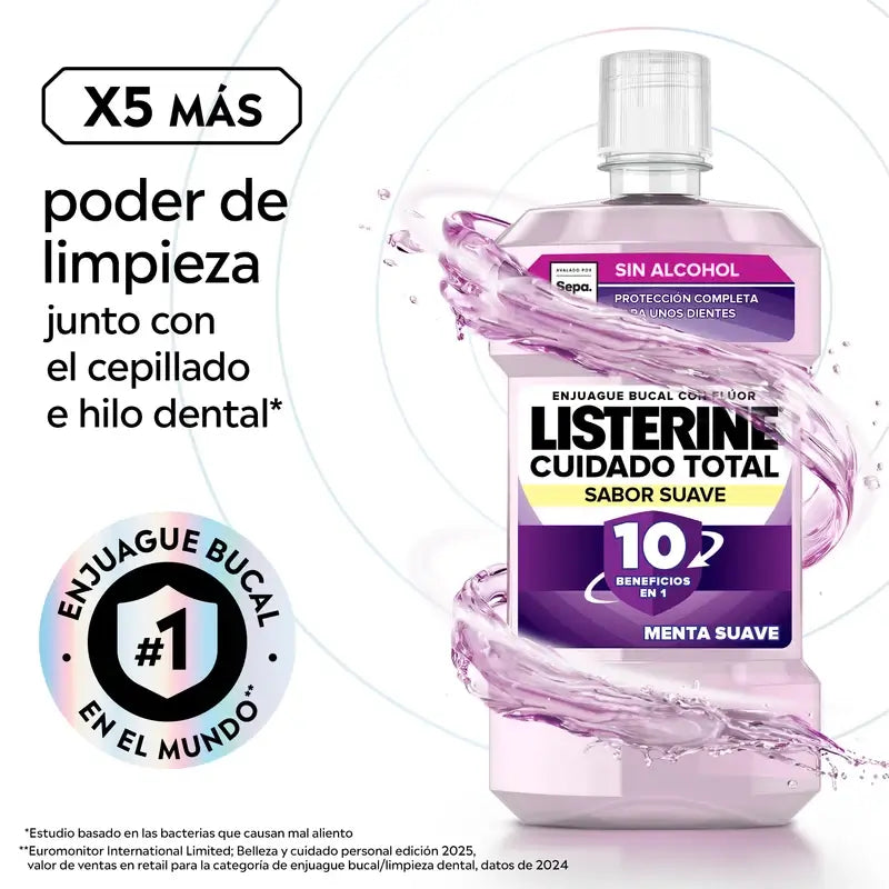 Listerine Duplo Enjuague Bucal Cuidado Total Sabor Suave, 2 x 500 Ml