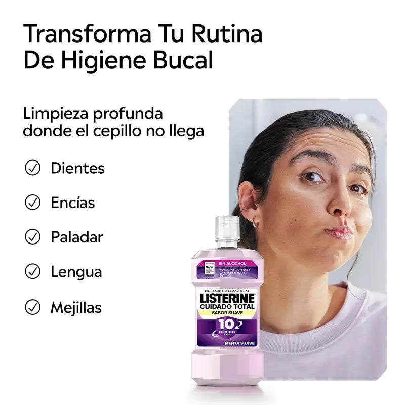 Listerine Duplo Enjuague Bucal Cuidado Total Sabor Suave, 2 x 500 Ml