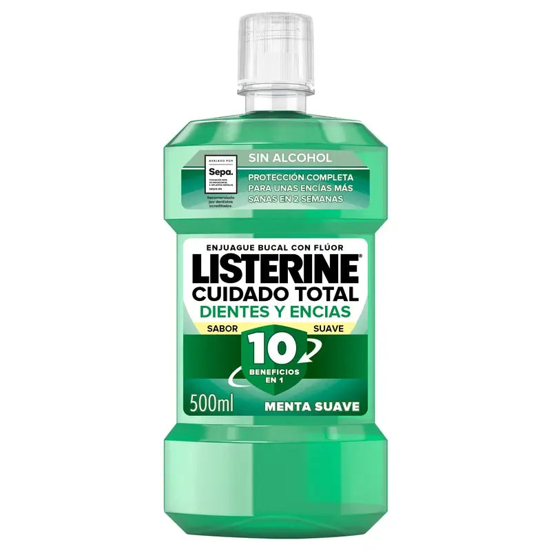 Listerine Duplo Enjuague Bucal Protección Dientes Y Encías Menta Suave Sin Alcohol, 2 x 500 Ml