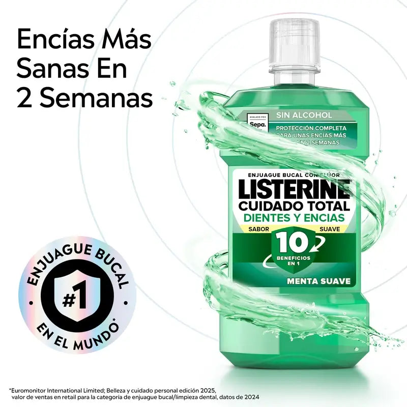 Listerine Duplo Enjuague Bucal Protección Dientes Y Encías Menta Suave Sin Alcohol, 2 x 500 Ml