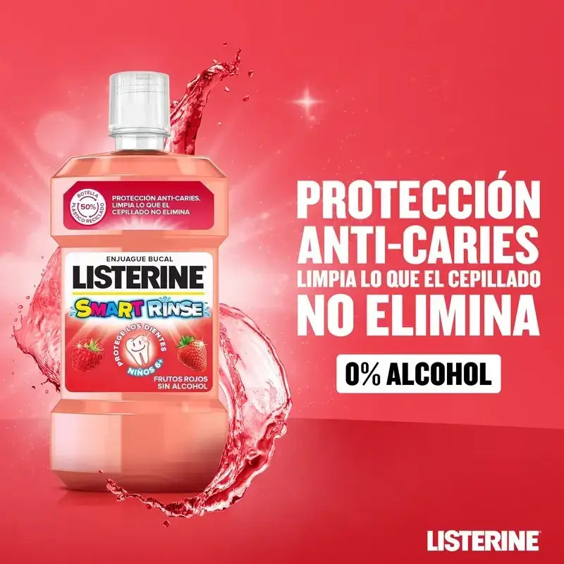 Listerine Duplo Enjuague Bucal Sin Alcohol Para Niños, Protección Anti Caries, Con Flúor, 2 x 500 Ml