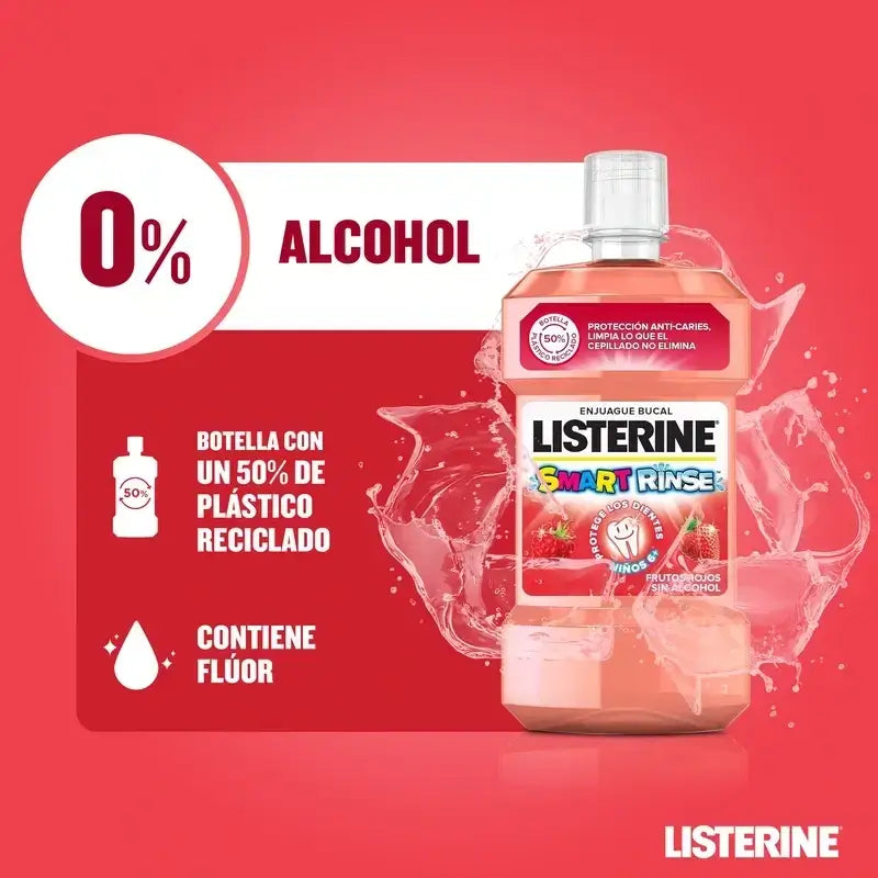 Listerine Duplo Enjuague Bucal Sin Alcohol Para Niños, Protección Anti Caries, Con Flúor, 2 x 500 Ml
