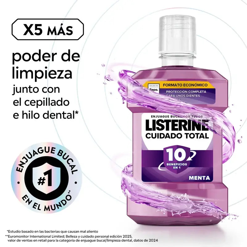 Listerine Cuidado Total Enjuague Bucal, Sabor Menta, 1L
