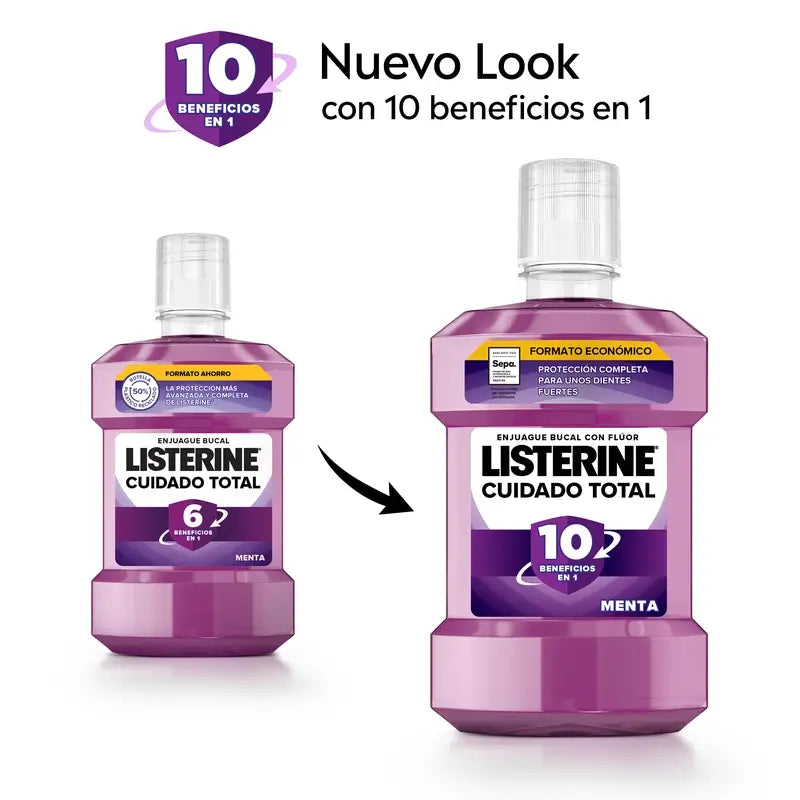 Listerine Cuidado Total Enjuague Bucal, Sabor Menta, 1L