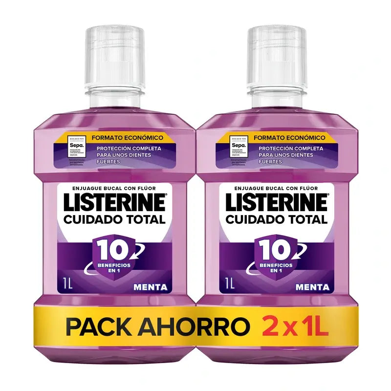 Listerine Cuidado Total Enjuague Bucal Sabor Menta, Pack De 2X1L