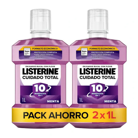 Listerine Cuidado Total Enjuague Bucal Sabor Menta, Pack De 2X1L