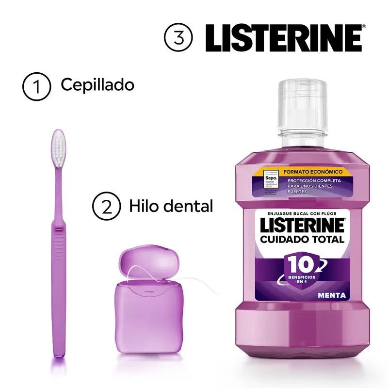 Listerine Cuidado Total Enjuague Bucal Sabor Menta, Pack De 2X1L