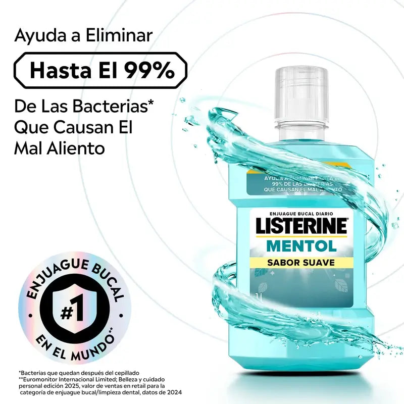 Listerine, Enjuague Bucal Mentol Sabor Suave, 1000 ml