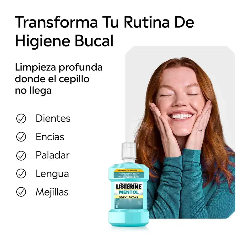 Listerine, Enjuague Bucal Mentol Sabor Suave, 1000 ml