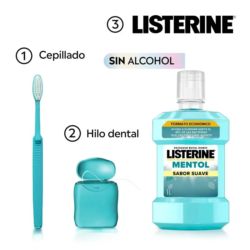 Listerine, Enjuague Bucal Mentol Sabor Suave, 1000 ml
