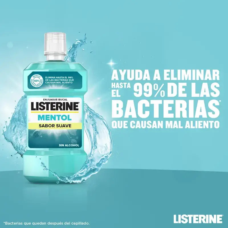 Listerine Enjuague Bucal Mentol Sabor Suave Sin Alcohol Pack 500 ml + 250 ml