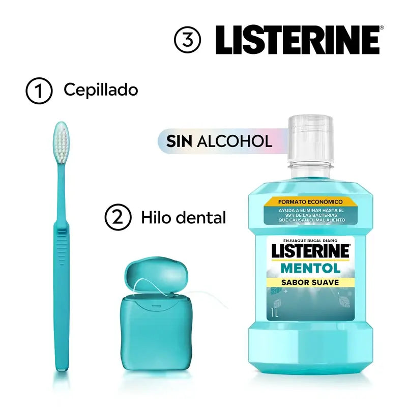 Listerine Enjuague Bucal Sin Alcohol Suave, 2 x 1L