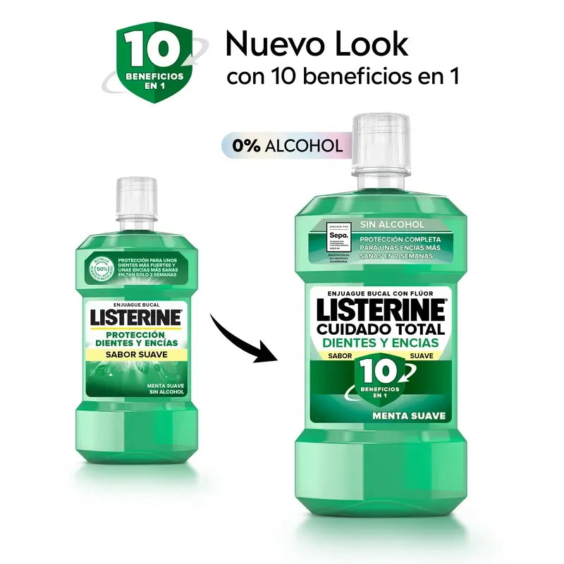 Listerine Enjuague Bucal Sin Alcohol Protección Dientes Y Encías, Sabor Suave, 500 Ml