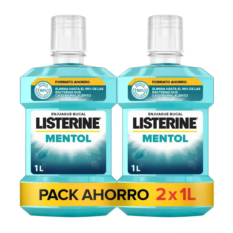 Listerine Enjuague Bucal Sabor Mentol Protección contra Placa, Fortalece los dientes, Pack de 2 x 1000ml.