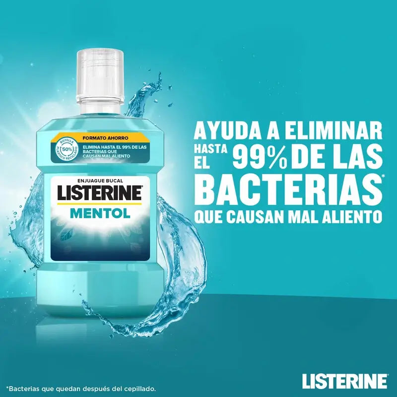 Listerine Enjuague Bucal Sabor Mentol Protección contra Placa, Fortalece los dientes, Pack de 2 x 1000ml.