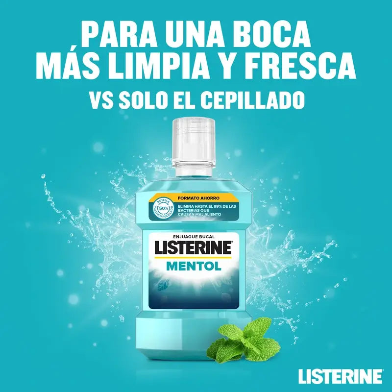 Listerine Enjuague Bucal Sabor Mentol Protección contra Placa, Fortalece los dientes, Pack de 2 x 1000ml.