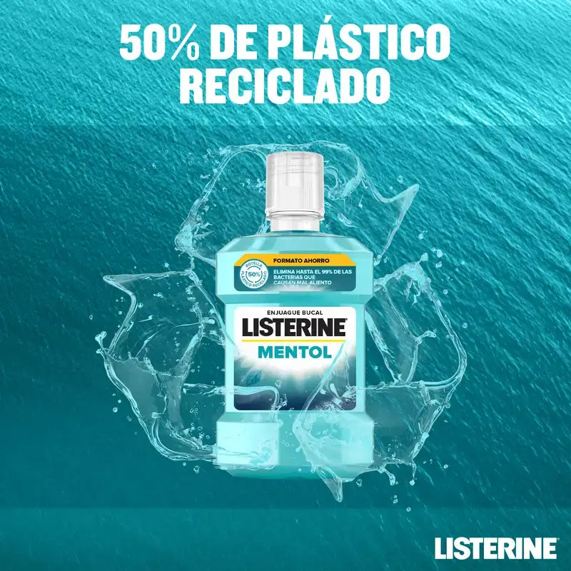Listerine Enjuague Bucal Sabor Mentol Protección contra Placa, Fortalece los dientes, Pack de 2 x 1000ml.
