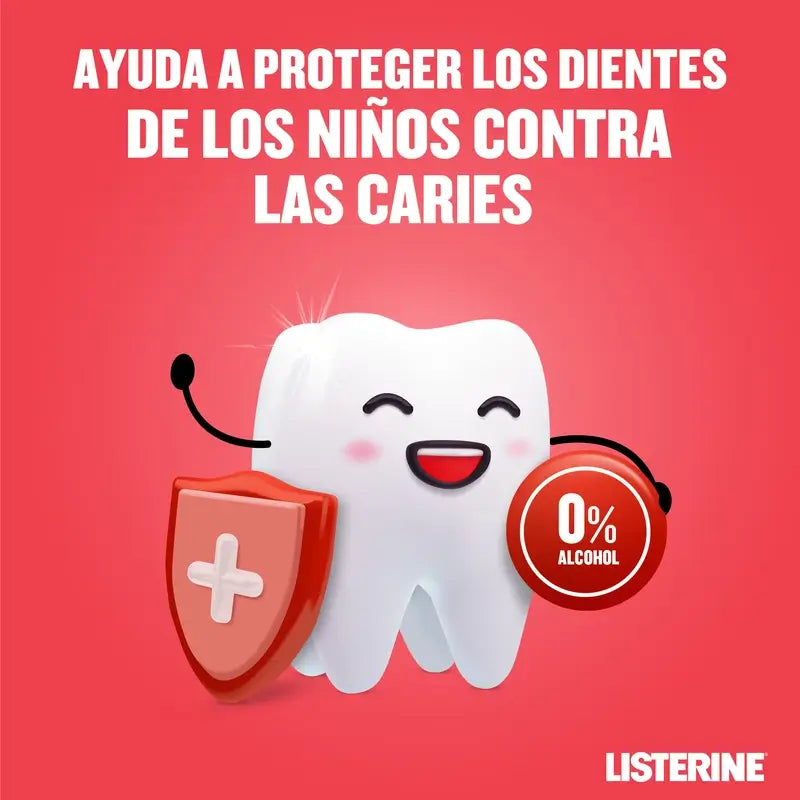Listerine Enjuague Bucal Sin Alcohol para Niños, Protección Anti Caries, Con Flúor, 500 ml