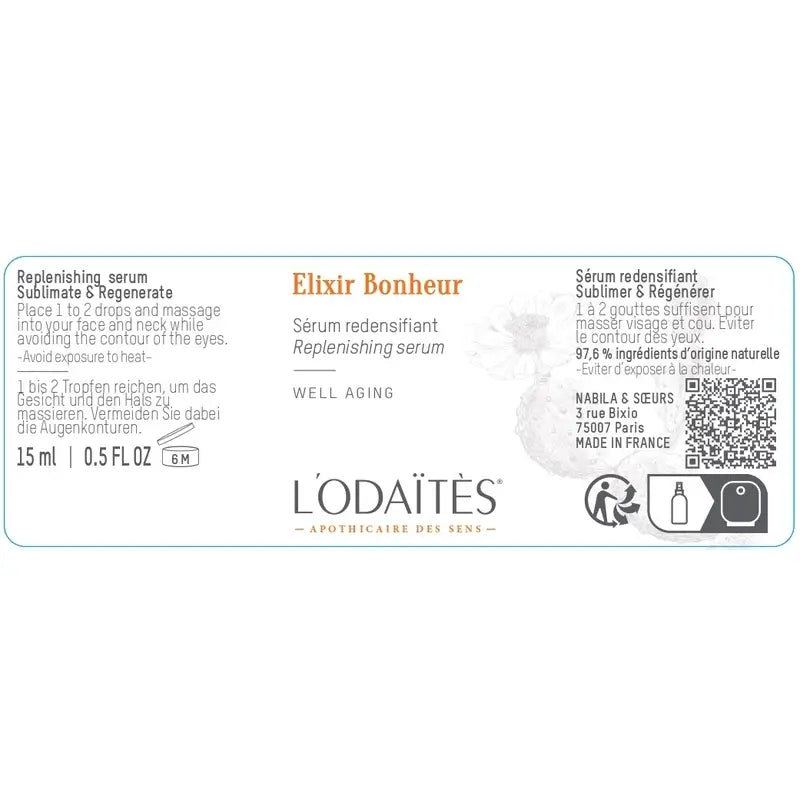 L'Odaïtès Facial Elixir Bonheur - Sérum Regenerador , 15 ml