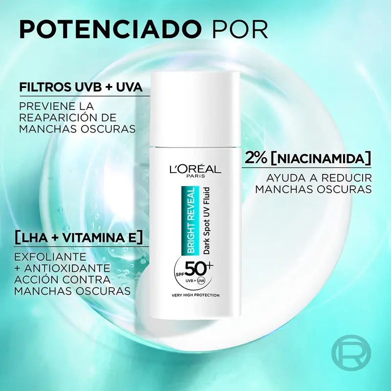 L'Oréal Paris Bright Reveal Fluido Hidratante Anti-Manchas Con Filtro Uv Spf50+ Y Niacinamida