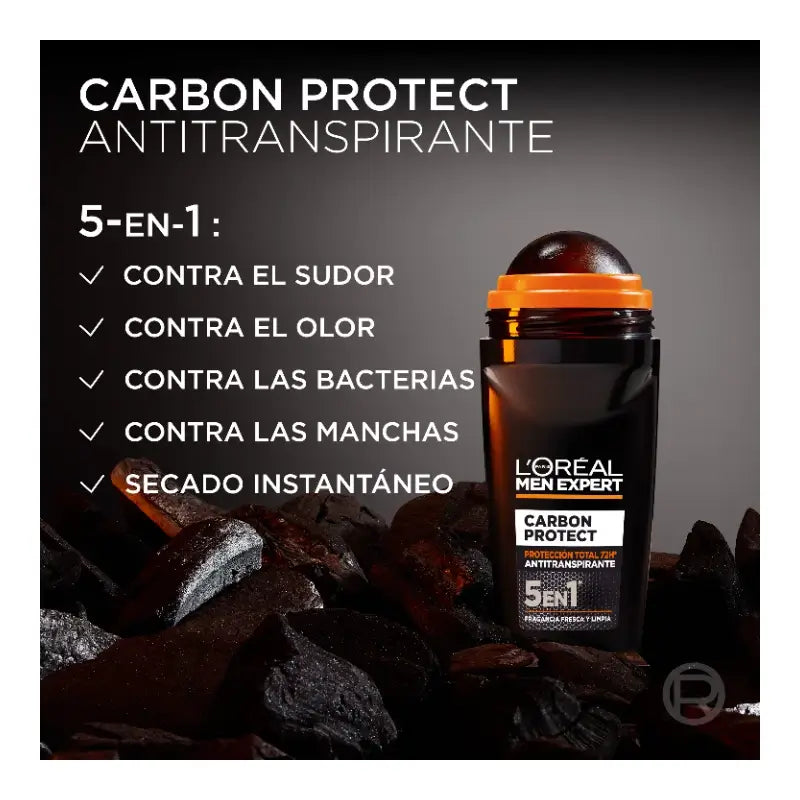 L'Oreal Paris Desodorante Roll-On, Proteccion Total 48H, Para Hombre, 50 ml