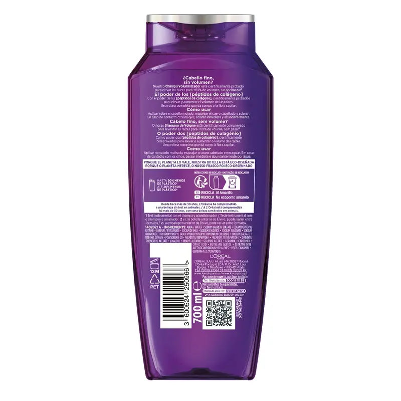 L'Oréal Paris Elvive, Champú Voluminizador, Con Péptidos De Colágeno, 700 ml