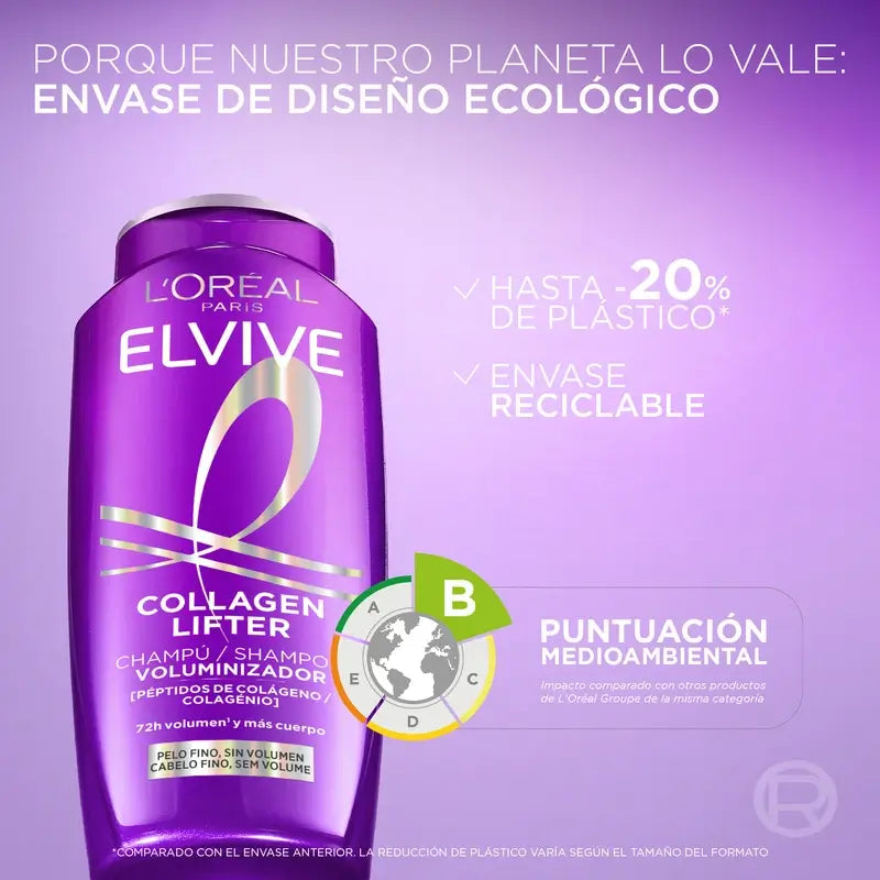 L'Oréal Paris Elvive, Champú Voluminizador, Con Péptidos De Colágeno, 700 ml