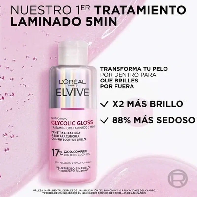 L'Oréal Paris Elvive Tratamiento 5 Min. Glycolic Gloss Con Ácido Glicólico Cabello Suave Y Brillante