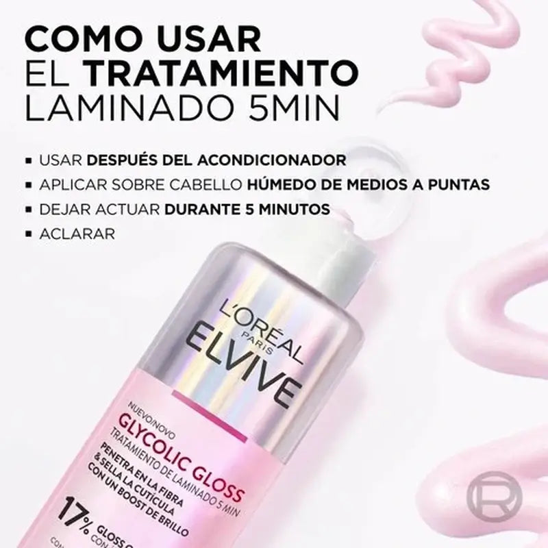 L'Oréal Paris Elvive Tratamiento 5 Min. Glycolic Gloss Con Ácido Glicólico Cabello Suave Y Brillante