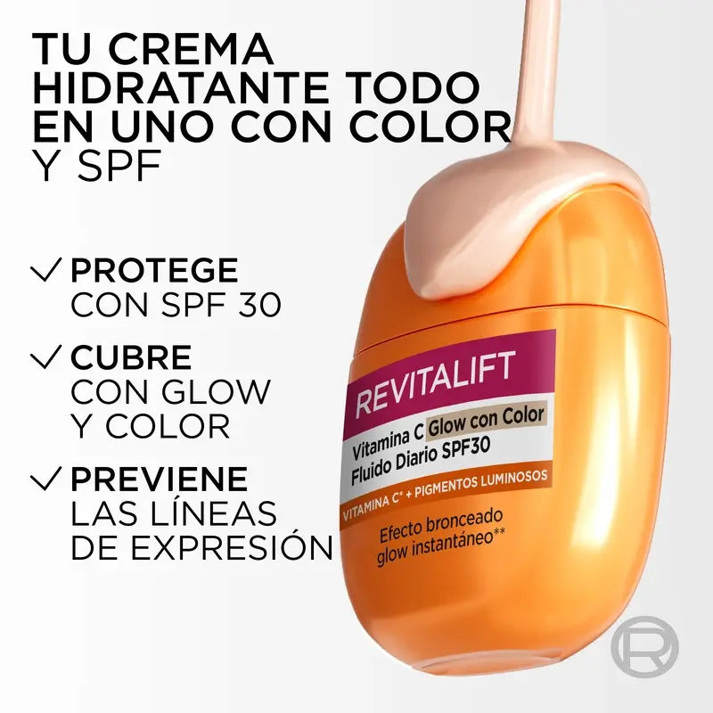 L'Oréal Paris Revitalift Clinical, Vitamina C Glow Con Color Fluído Diario Spf30, 40Ml