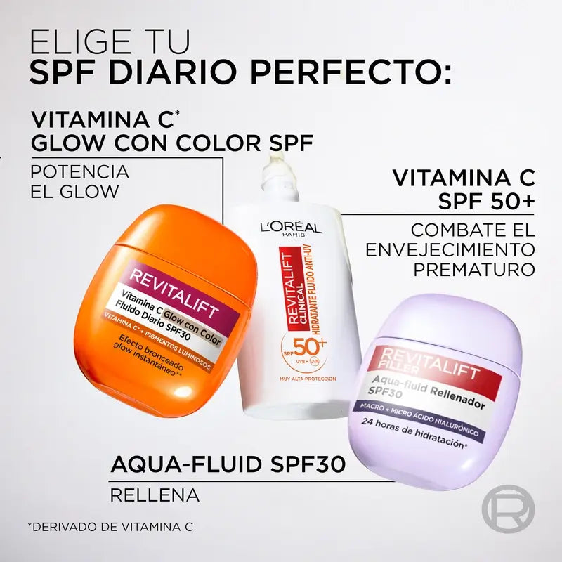 L'Oréal Paris Revitalift Clinical, Vitamina C Glow Con Color Fluído Diario Spf30, 40Ml