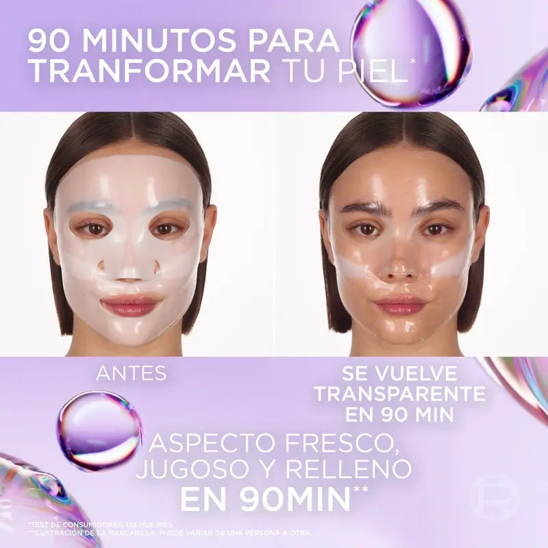L'Oréal Paris Tissue Mask Revitalift Filler Glass Skin Mascarilla Facial Hidrogel , 1 unidades